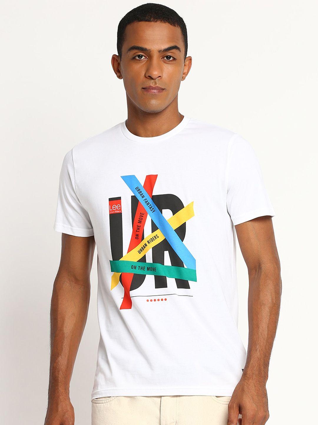 lee men white printed slim fit t-shirt