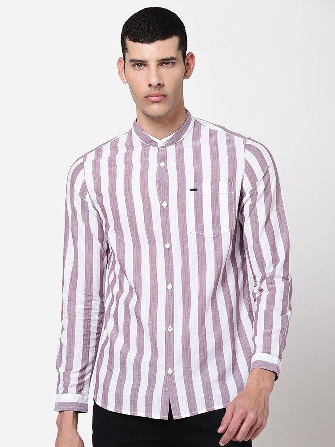 lee men white slim fit striped cotton casual shirt