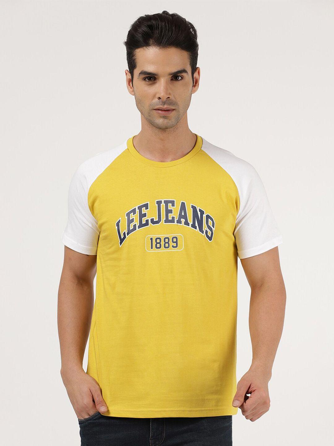 lee men yellow & white colourblocked slim fit t-shirt
