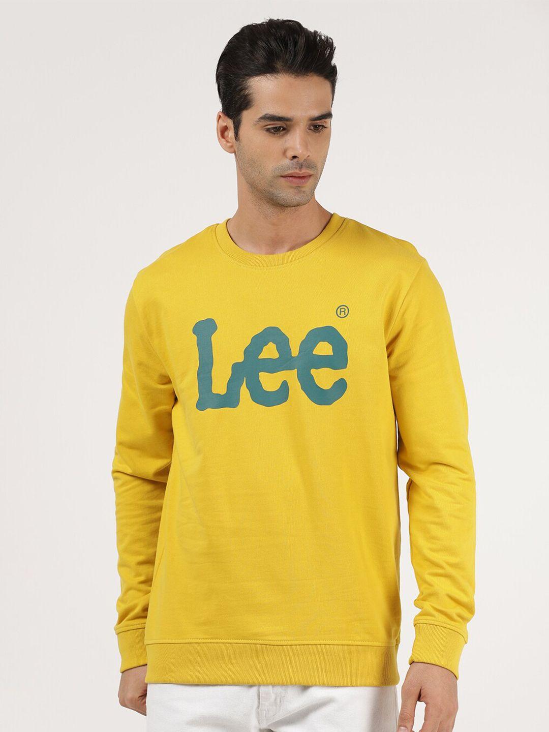 lee men yellow printed cotton sweatshirt