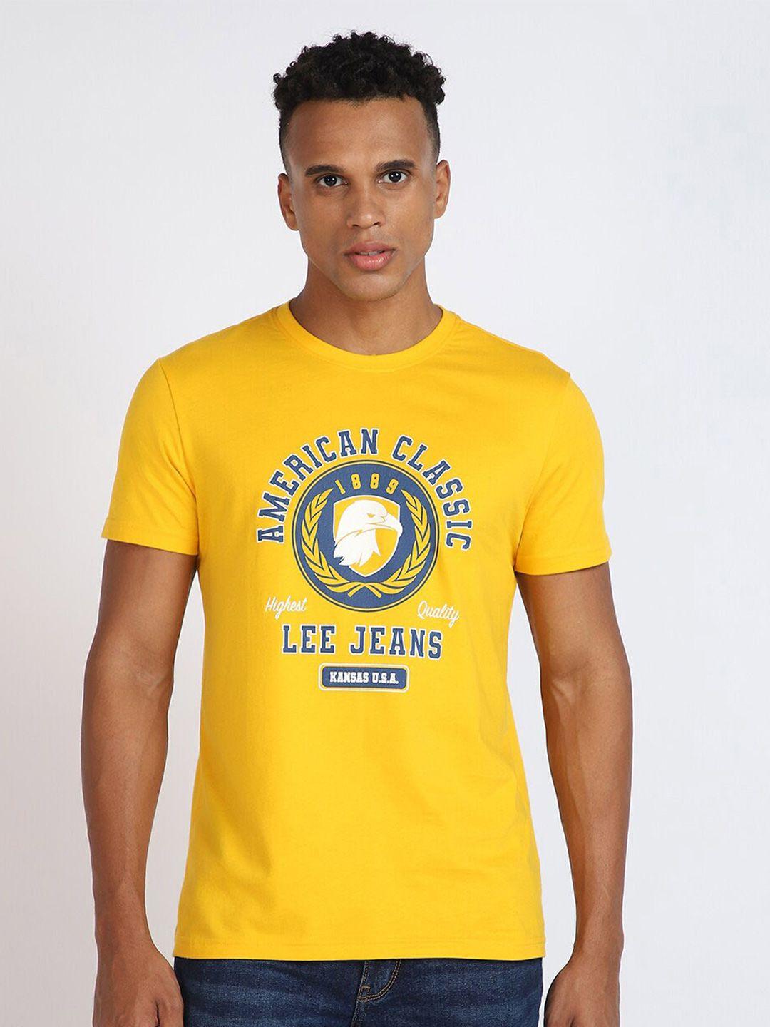 lee men yellow typography printed applique slim fit t-shirt