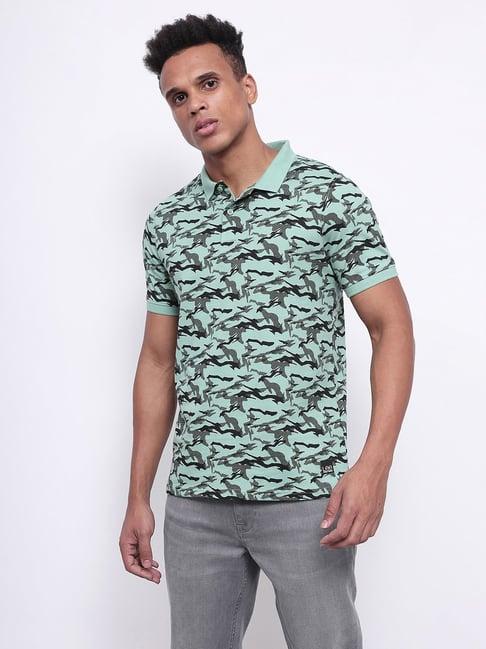 lee mint green slim fit printed polo t-shirt