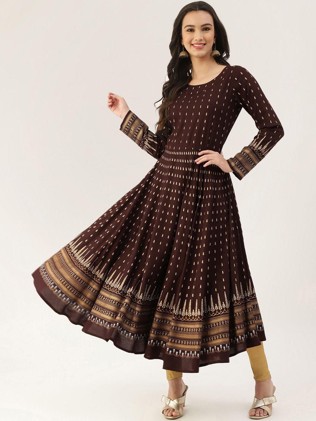 lee moda women brown ethnic motifs printed anarkali kurta