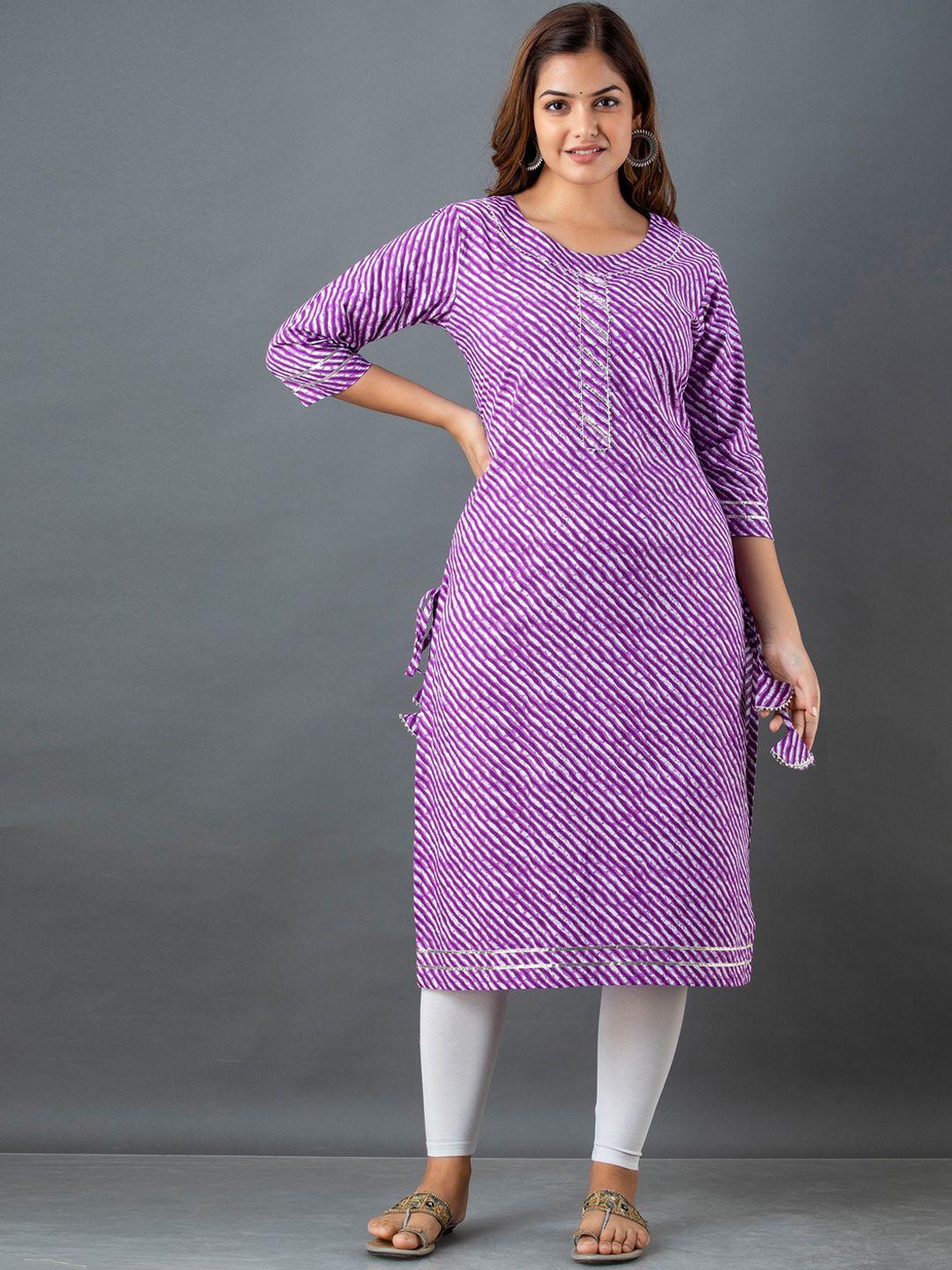 lee moda women purple leheriya printed gotta patti kurta