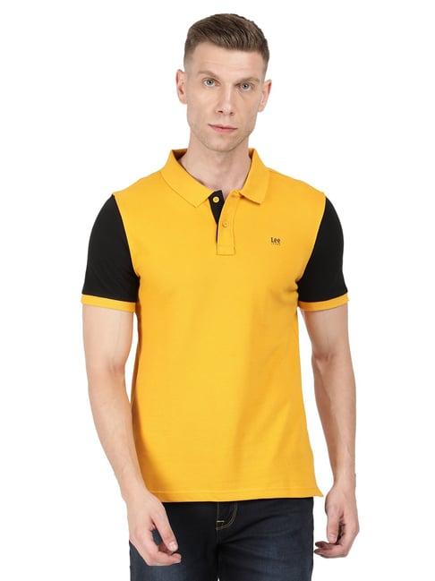 lee mustard & black cotton polo t-shirt