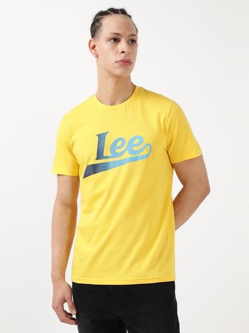 lee mustard cotton regular fit printed t-shirt