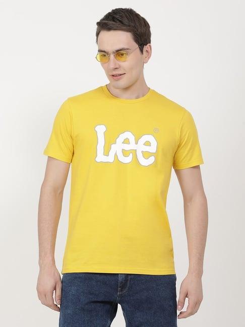 lee mustard cotton slim fit logo printed t-shirt