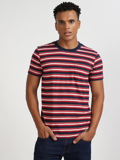 lee navy & red cotton regular fit striped t-shirt