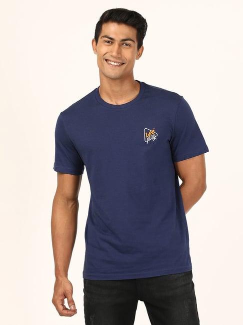 lee navy cotton slim fit printed t-shirt