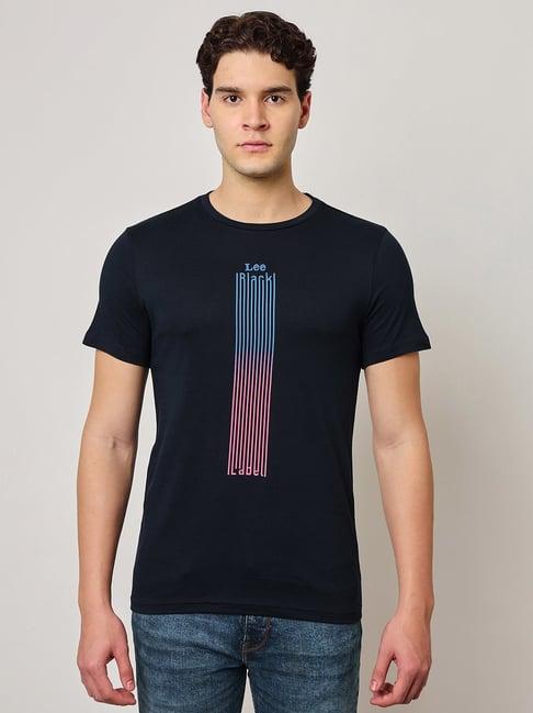 lee navy slim fit graphic print crew t-shirt