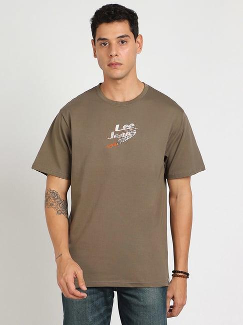 lee olive comfort fit graphic print cotton crew t-shirt