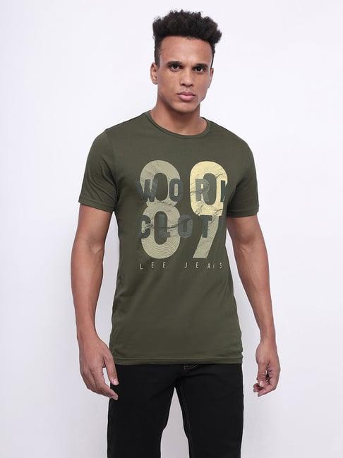 lee olive slim fit graphic print crew t-shirt