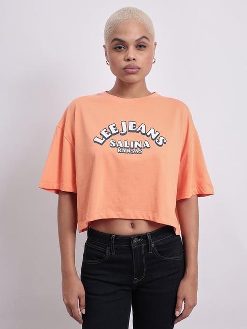 lee orange cotton graphic print t-shirt