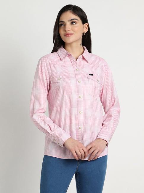 lee pink checks regular fit shirt