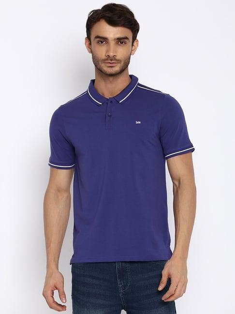 lee purple cotton slim fit printed polo t-shirt