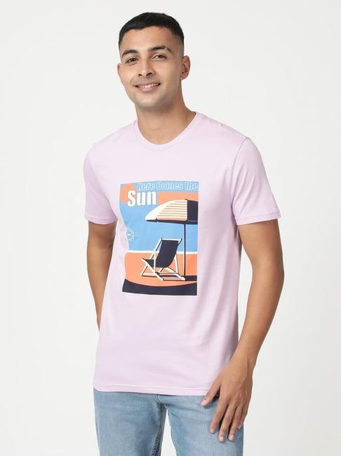 lee purple cotton slim fit printed t-shirt