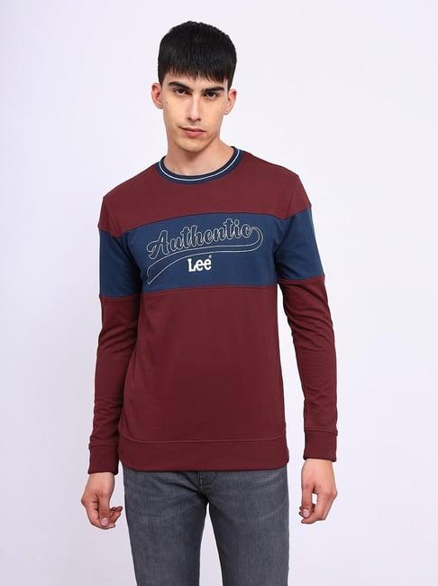 lee red & blue cotton slim fit printed sweatshirt