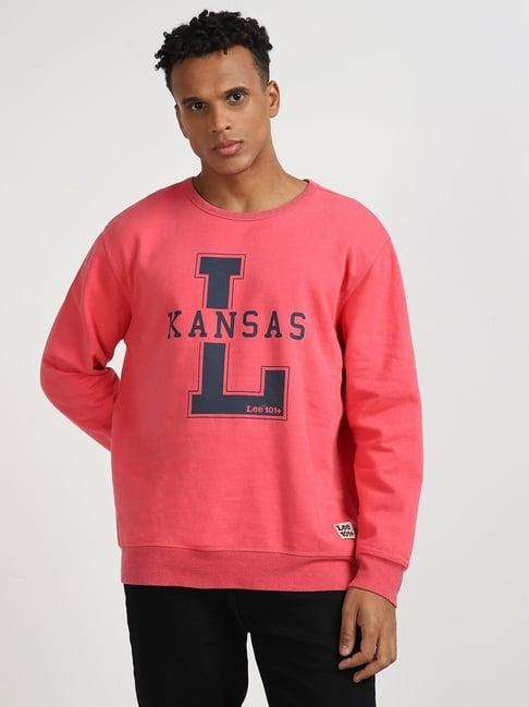 lee red cotton comfort fit printed sweatshirt