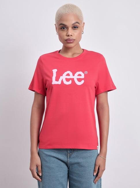 lee red cotton logo print t-shirt