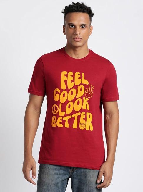 lee red regular fit graphic print crew t-shirt