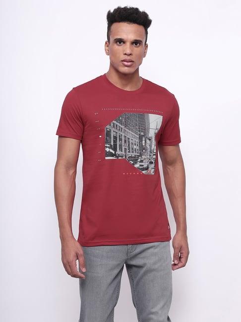 lee red slim fit graphic print crew t-shirt