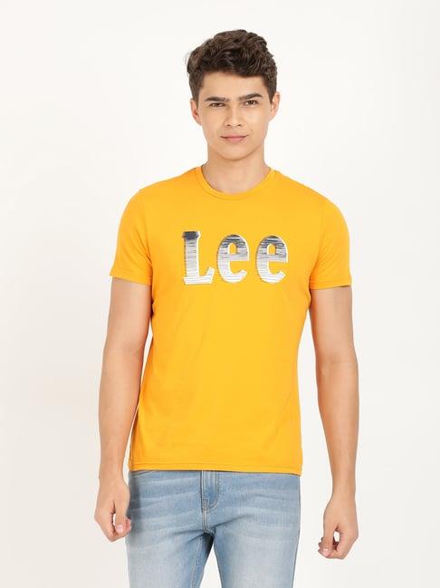 lee rust cotton regular fit logo printed t-shirt