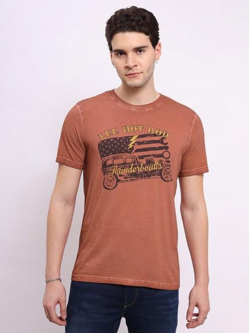 lee rust slim fit graphic print cotton crew t-shirt