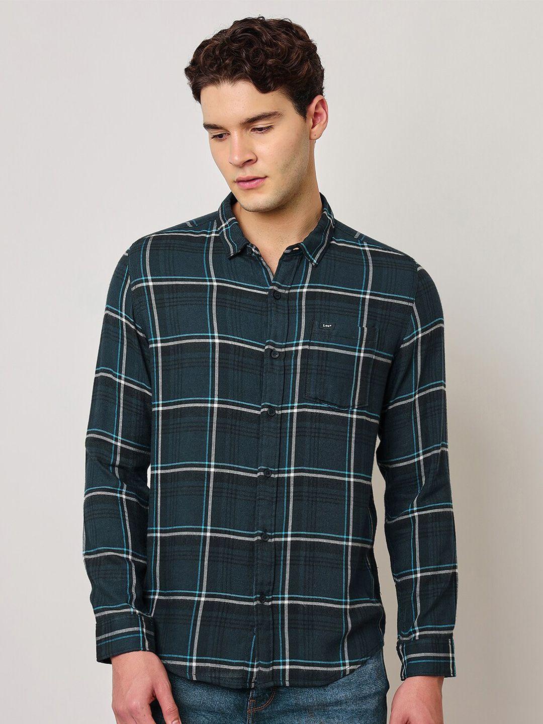 lee slim fit checked cotton casual shirt