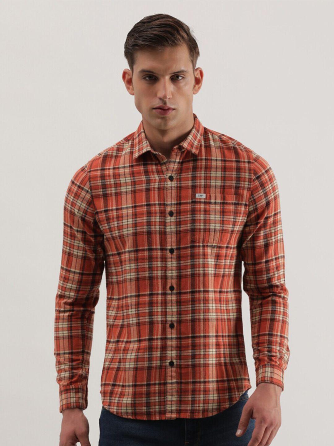 lee slim fit tartan checked pure cotton casual shirt