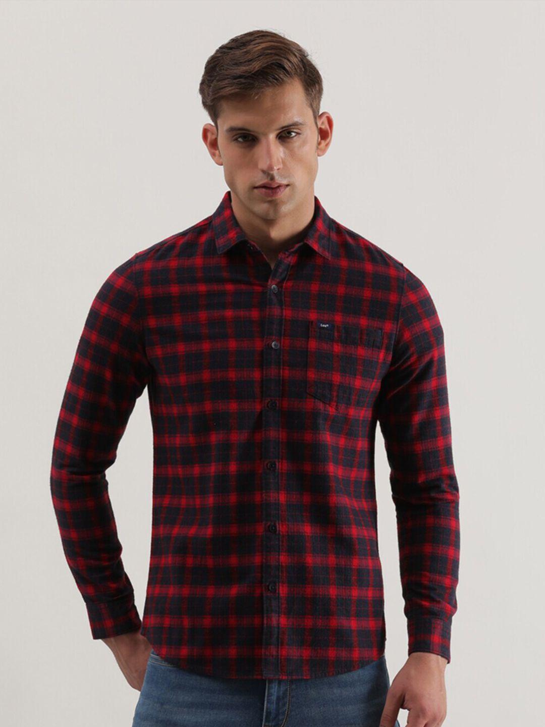 lee slim fit tartan checked pure cotton casual shirt