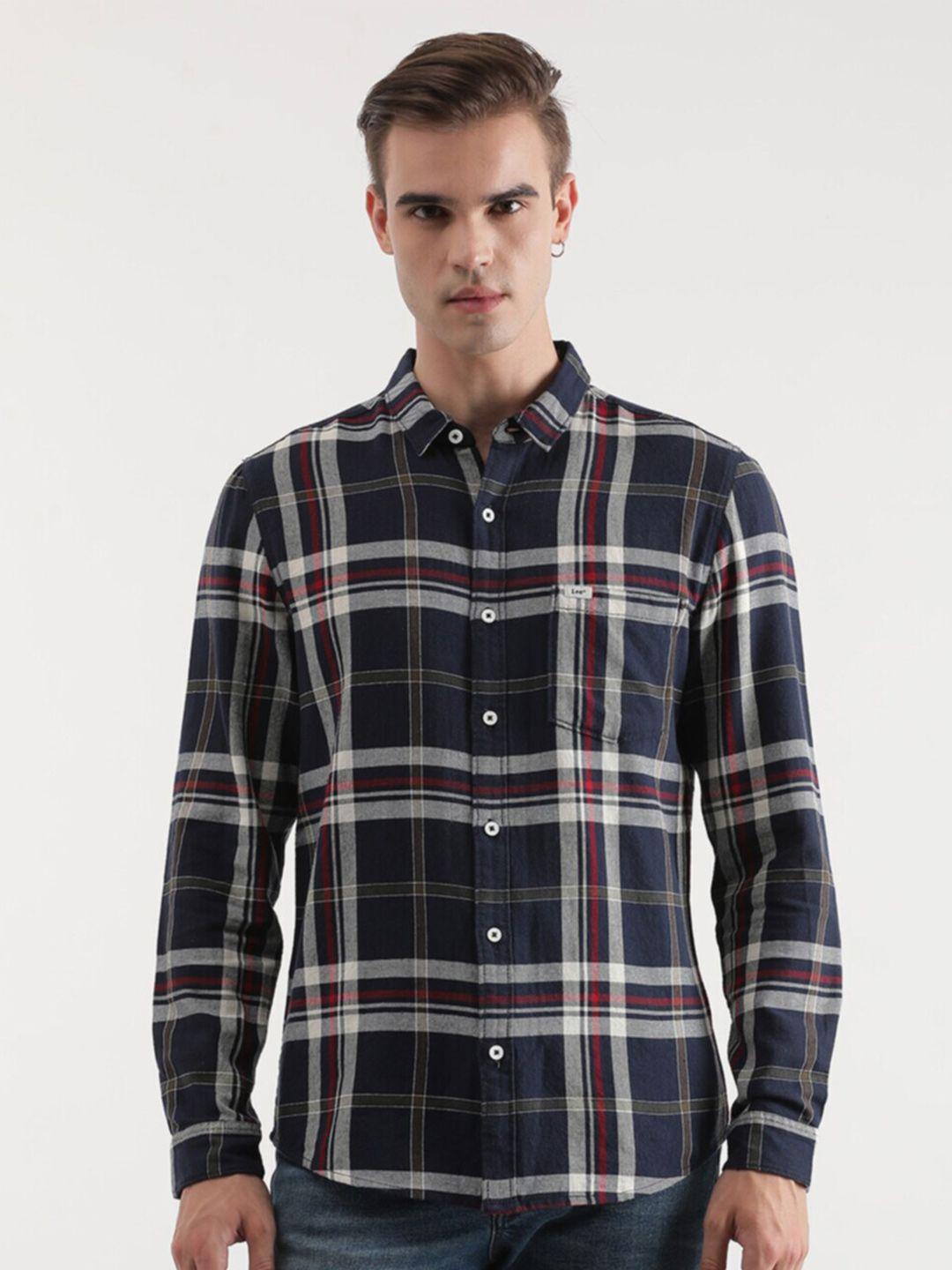 lee slim fit tartan checks cotton casual shirt