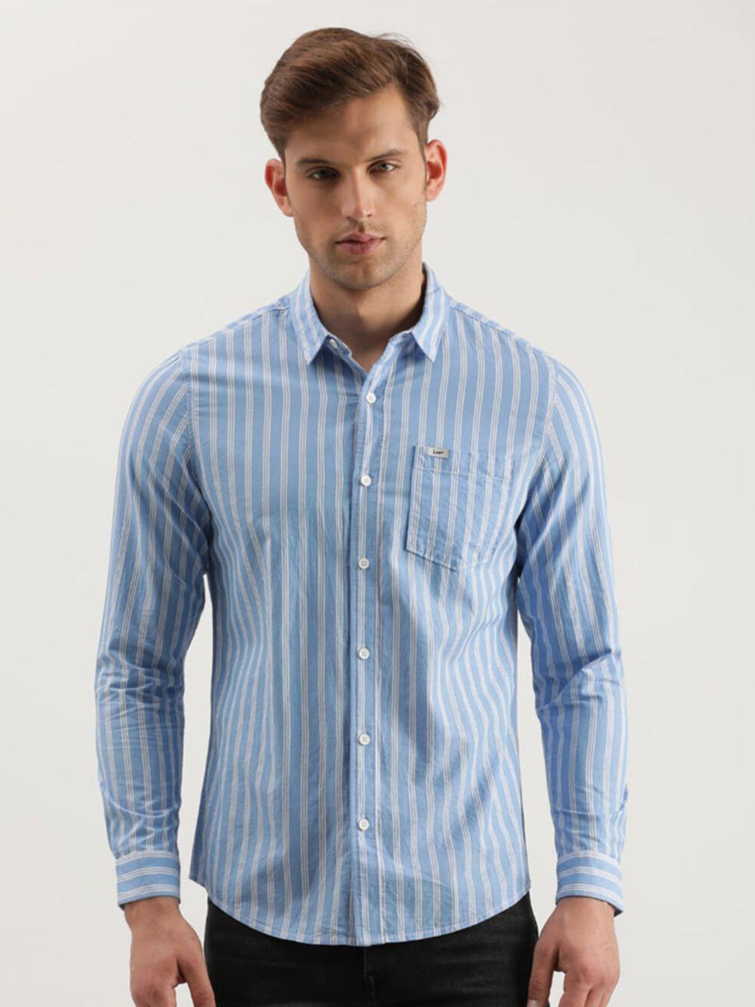 lee slim fit vertical striped casual cotton shirt