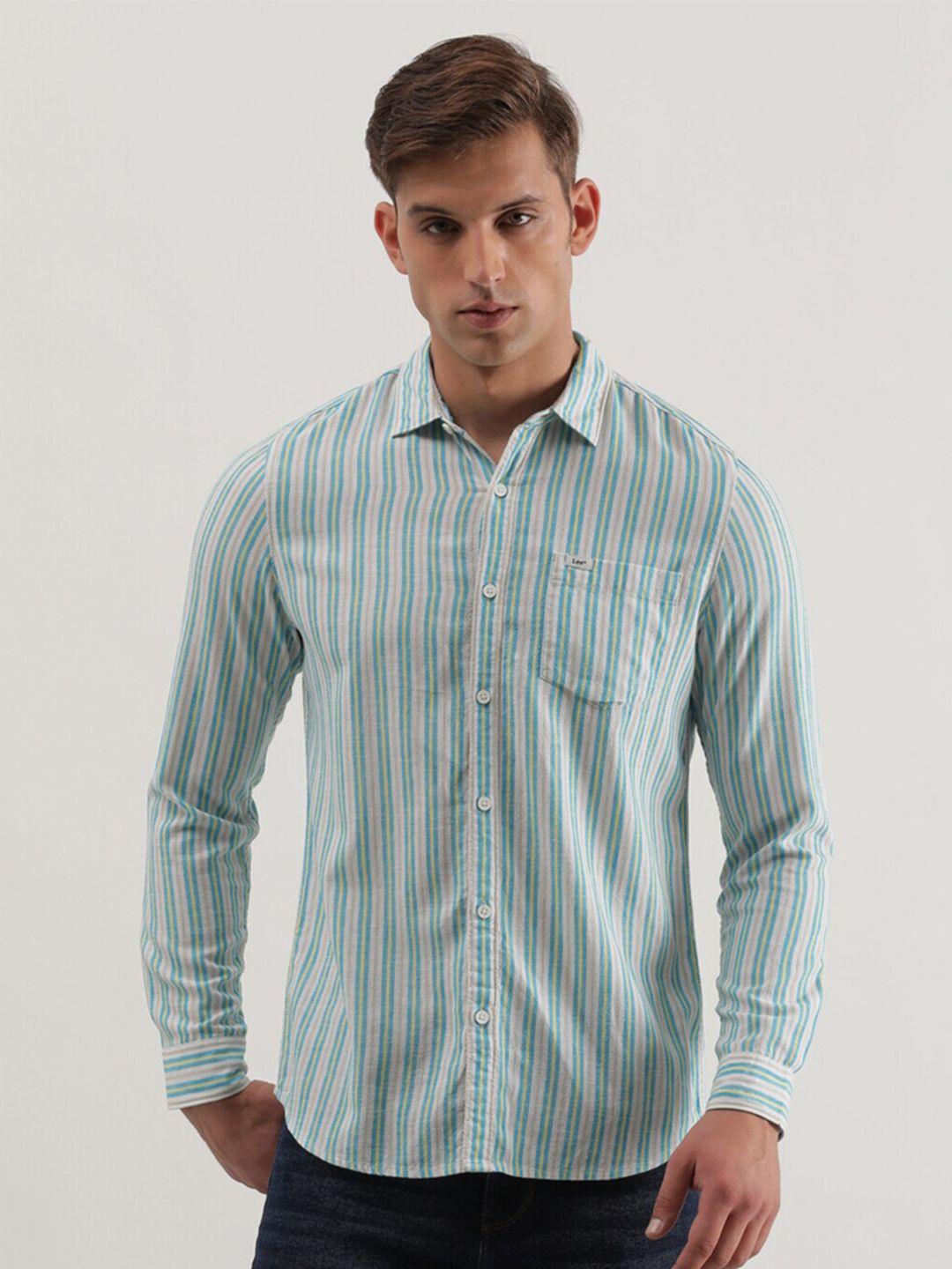 lee slim fit vertical striped casual shirt