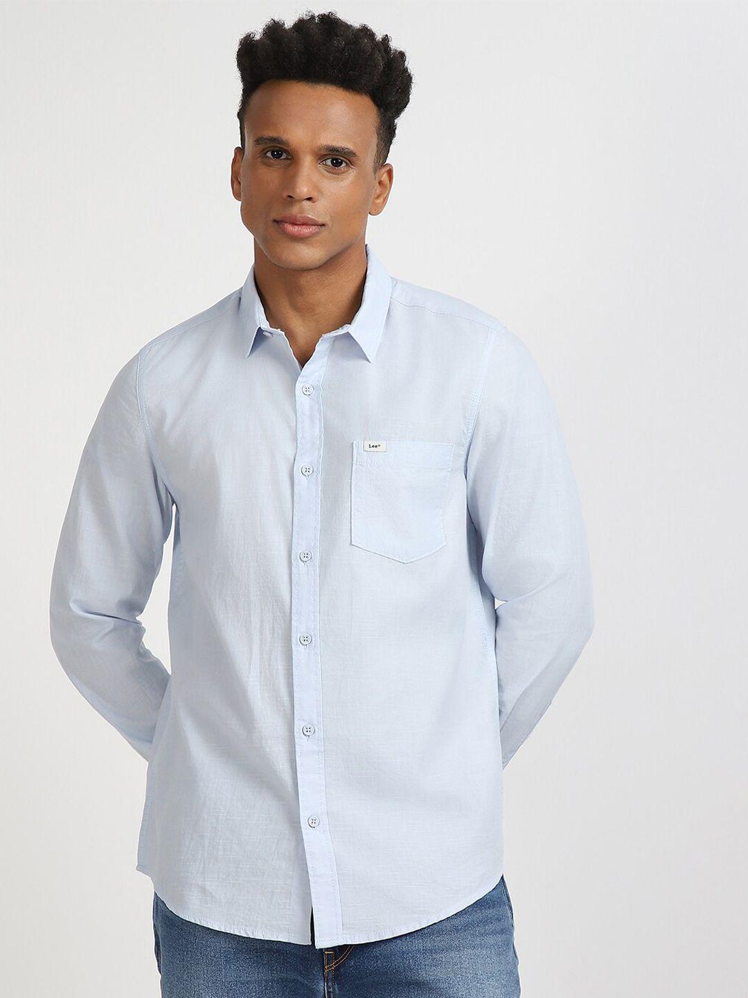 lee spread collar cotton casual slim fit shirt