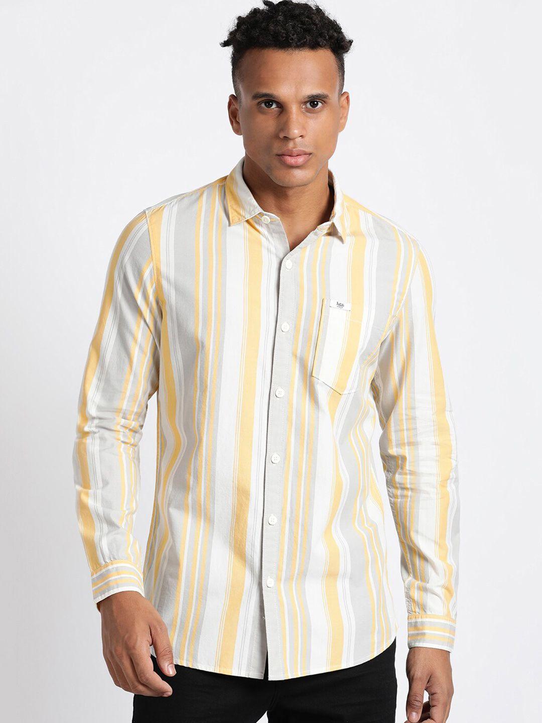 lee spread collar slim fit striped casual cotton shirt