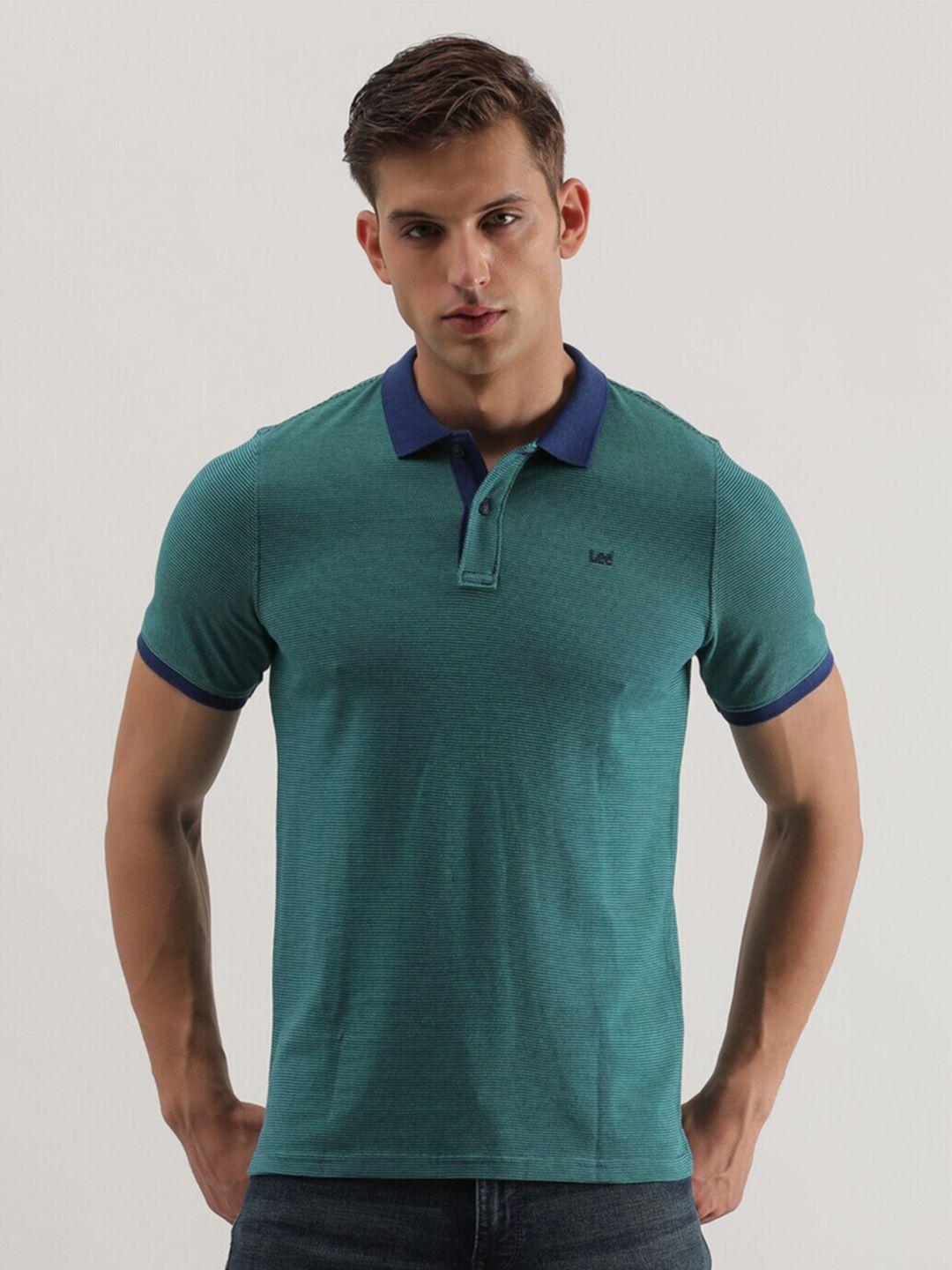 lee striped polo collar slim fit cotton t-shirt