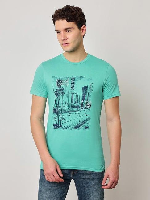 lee teal green slim fit graphic print crew t-shirt