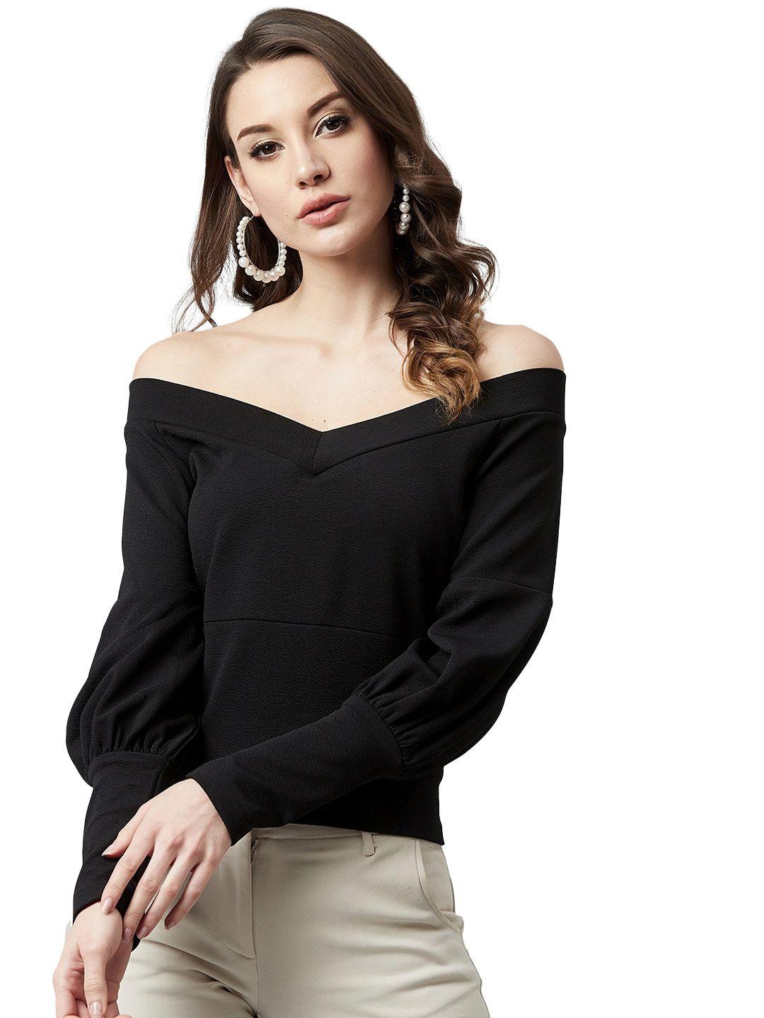 lee tex black off-shoulder puff sleeve regular top