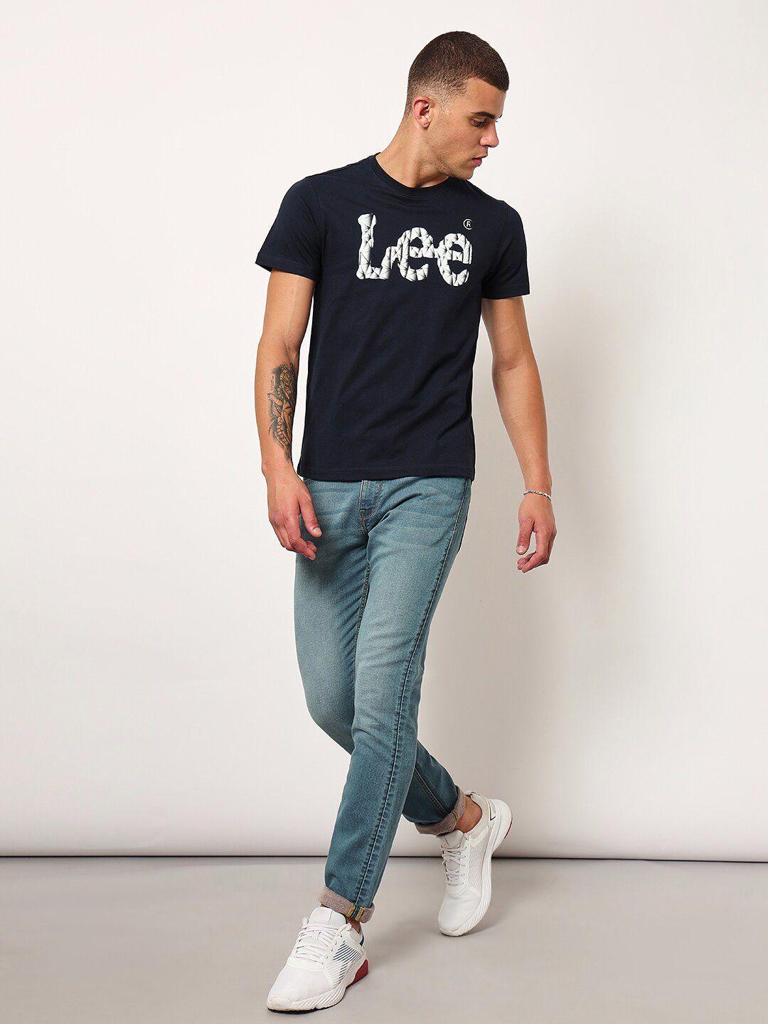 lee typography printed cotton slim fit t-shirt