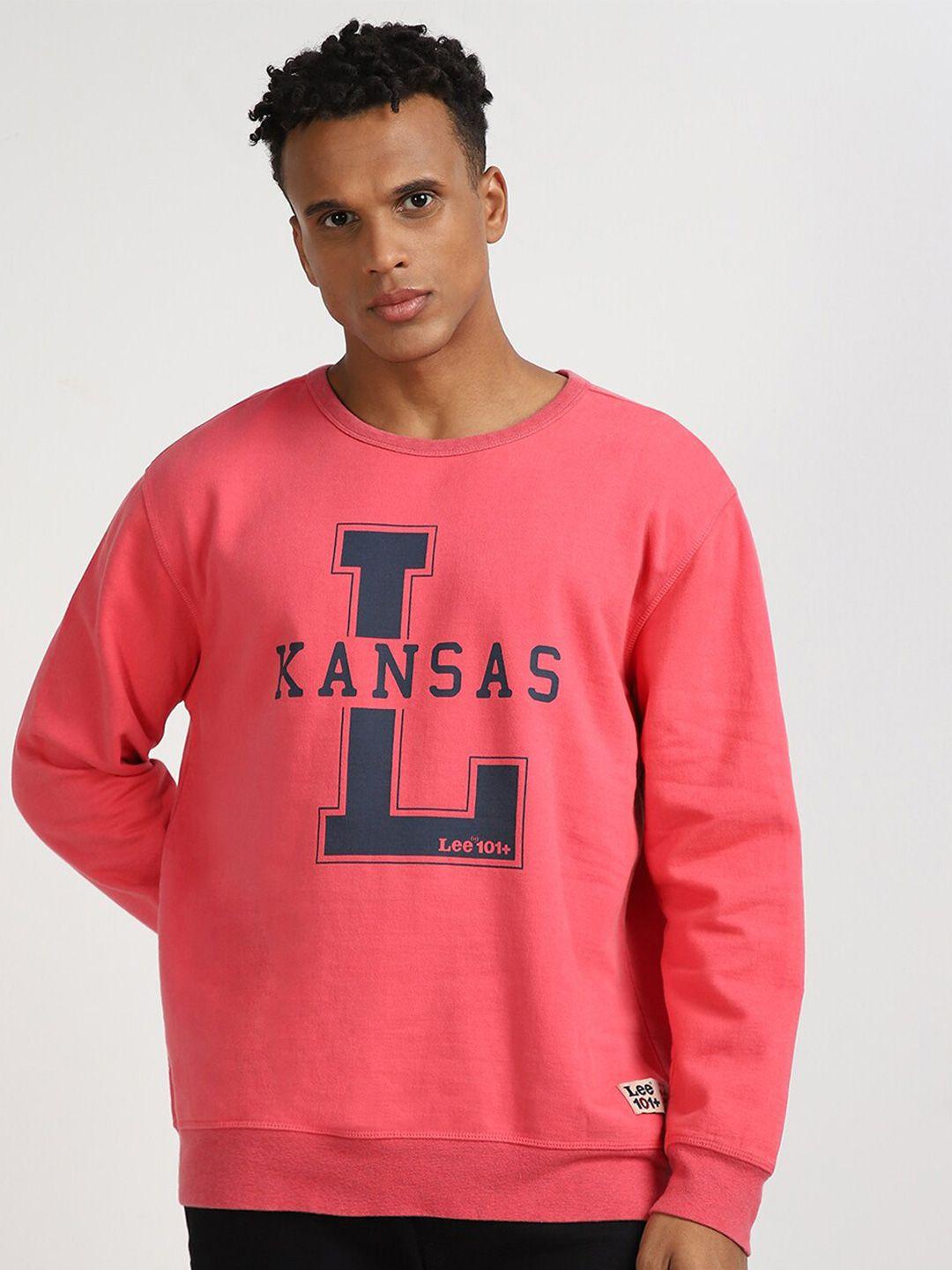 lee typography printed round neck cotton pullover sweatshirt