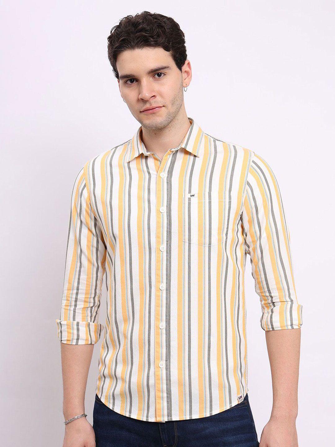 lee vertical striped slim fit pure cotton oxford shirt