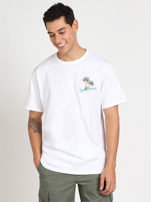 lee white comfort fit graphic print cotton crew t-shirt