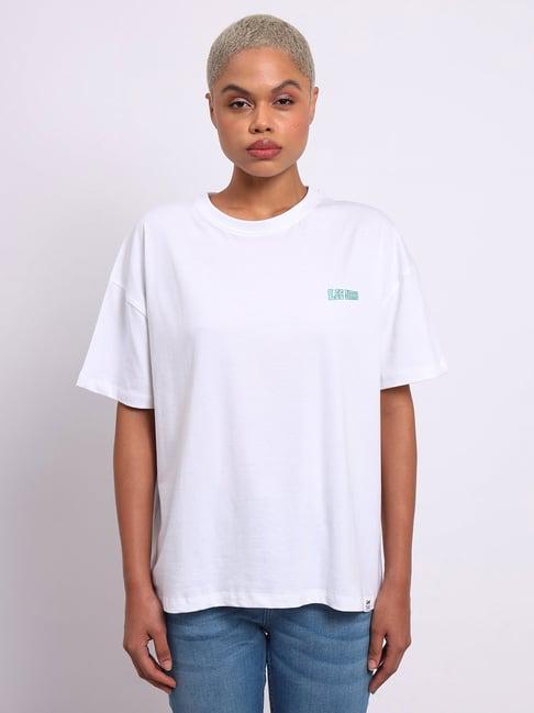 lee white cotton printed t-shirt