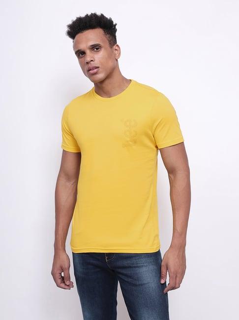 lee yellow slim fit logo print crew t-shirt