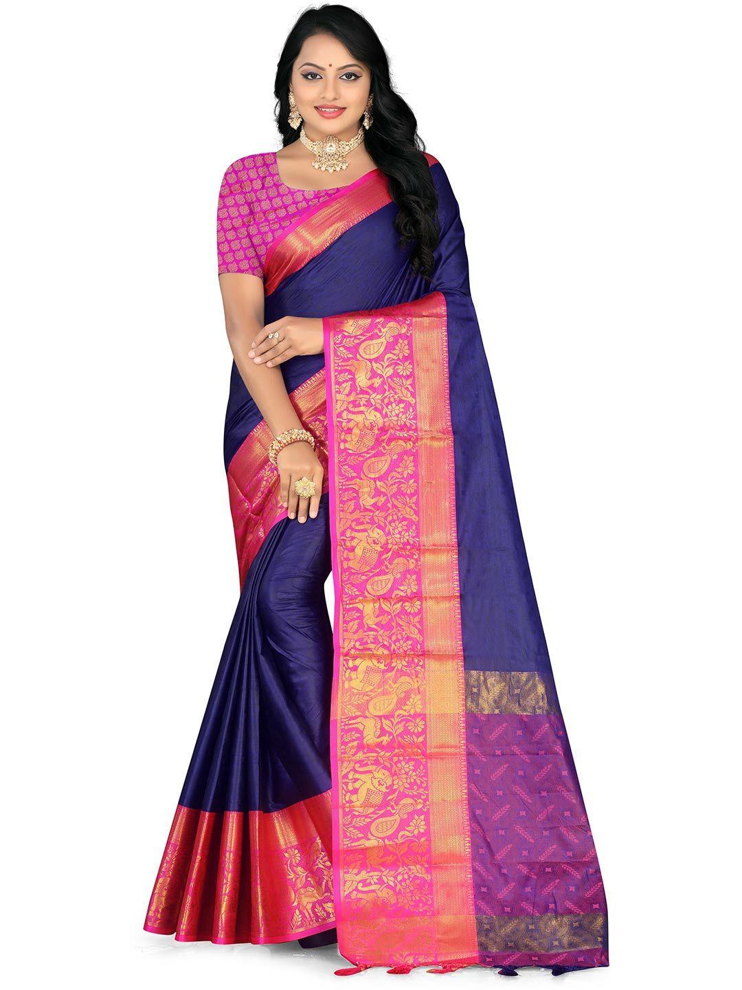 leelavati navy blue & pink kalamkari pure silk banarasi saree