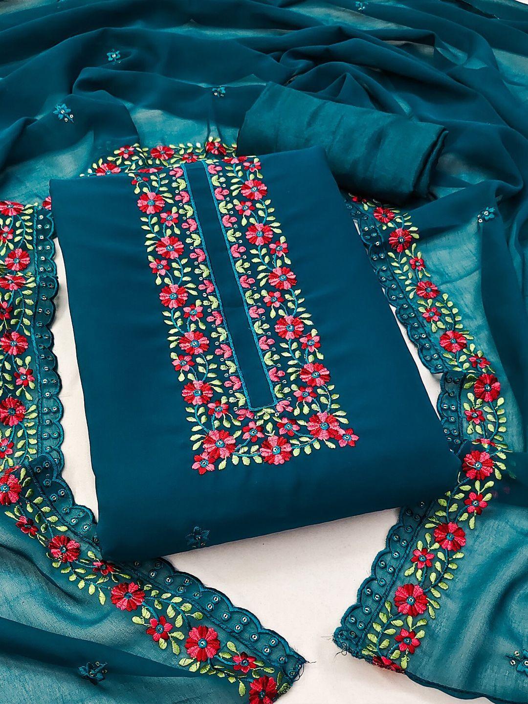 leelipeeri designer embroidered silk georgette unstitched dress material