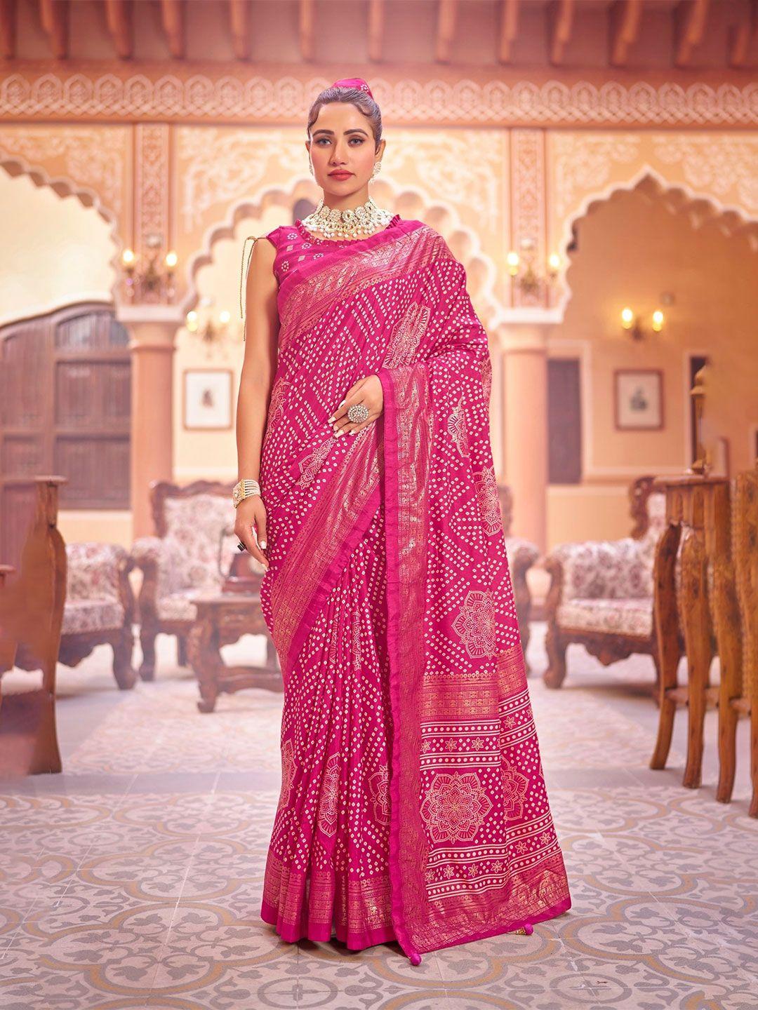 leelipeeri designer bandhani zari silk blend saree