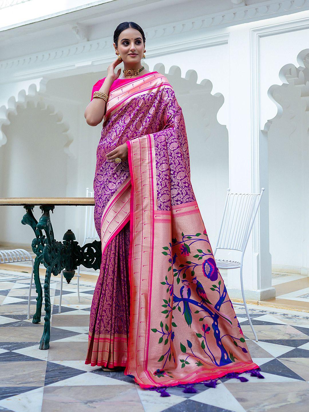 leelipeeri designer ethnic motifs woven design zari kanjeevaram saree with contrast blouse
