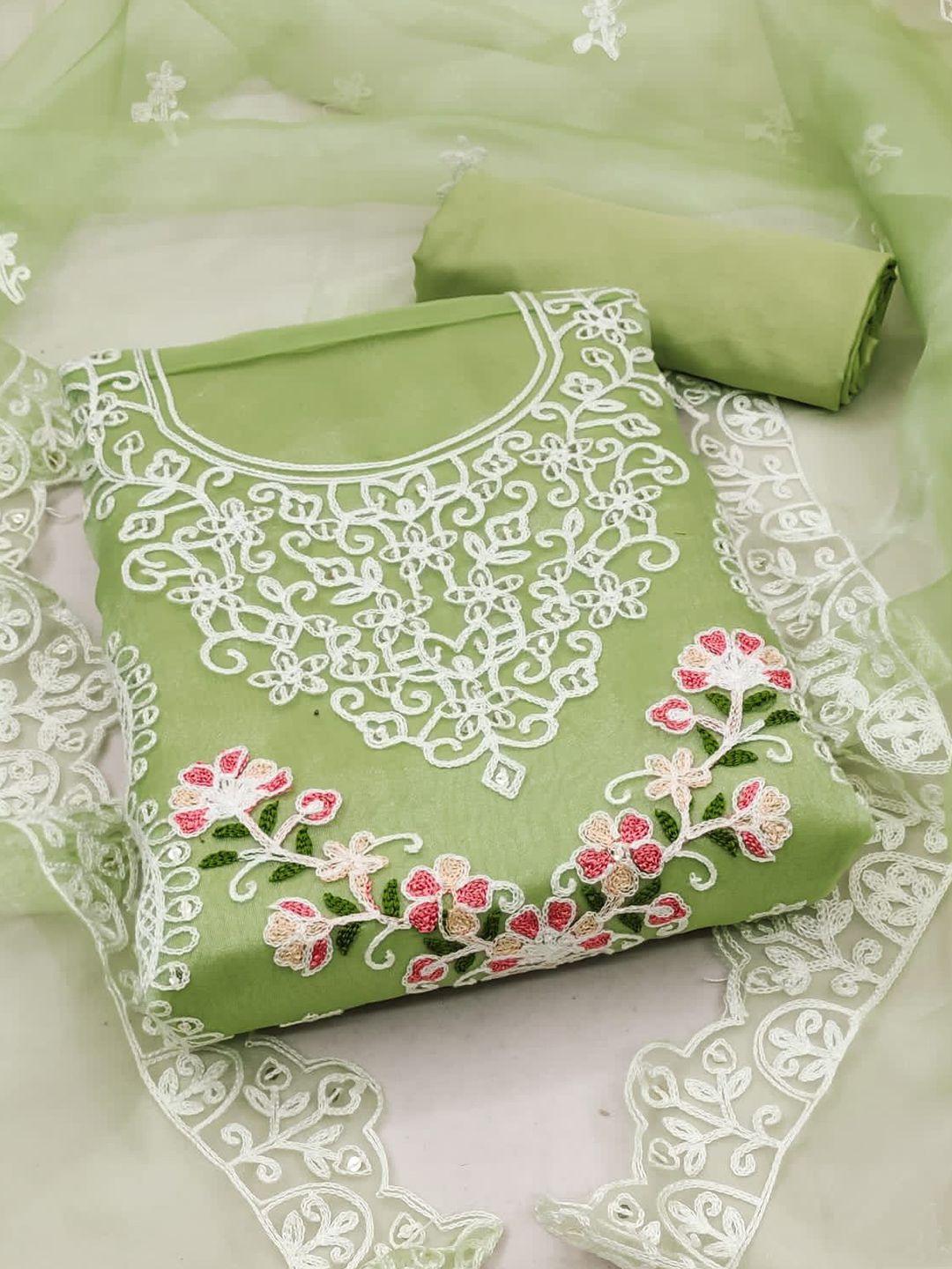 leelipeeri designer floral embroidered sequinned organza unstitched dress material