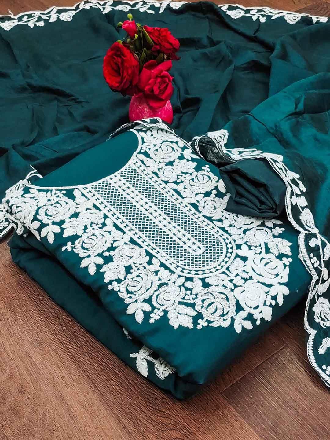 leelipeeri designer floral embroidered unstitched dress material
